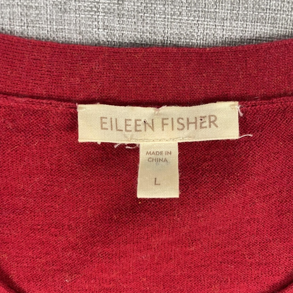 Eileen Fisher Cardigan Sweater Womens Large Red Cotton Cashmere Button Knit - Picture 4 of 9
